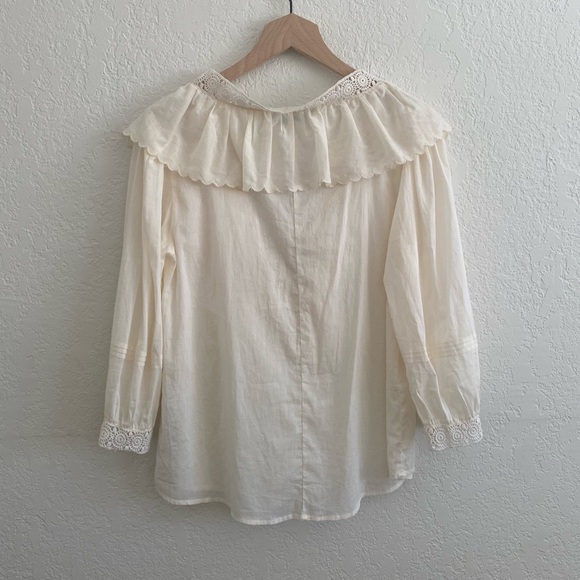 ZARA - Embroidered Ruffle Collared Long Sleeve Blouse in Ivory (NWT) - Size : S - Picture 10 of 14